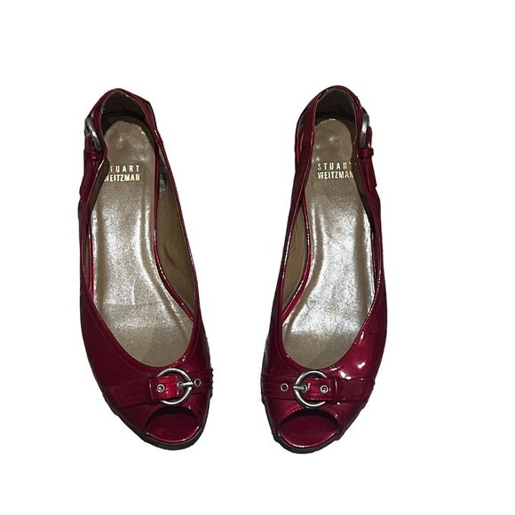 Stuart Weitzman Women's Chitchat Peep Toe Flats Red Size 6M Casual Shoes - Picture 1 of 7